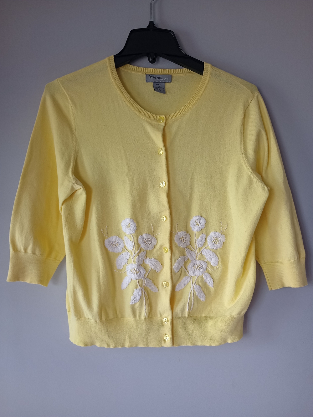 VTG Designers Originals Embroidered Yellow Sz PL Cottagecore Cardigan Sweater